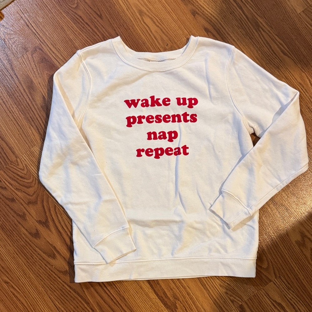 Old Navy White Christmas Sweatshirt with Red Text, Small